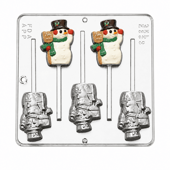 Candy Molds N More 5-Cavity Snowman Plastic Chocolate Candy Mold, Lollipop (2118)