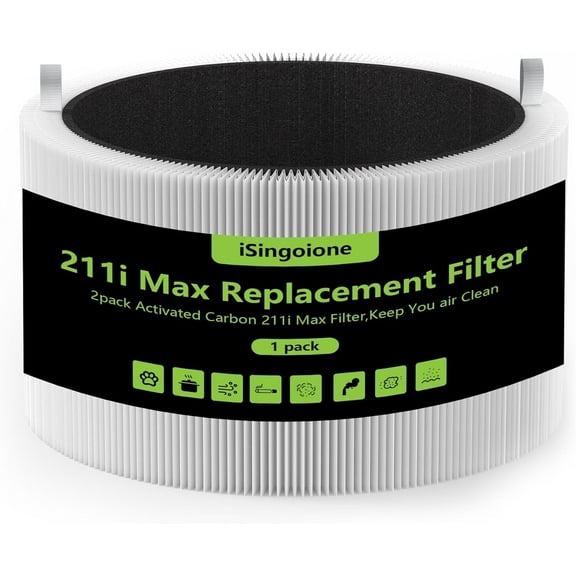 Blue Pure 211i Max Replacement Filter Compatible with Blueair Blue Pure 211i Max Air Purifie-r, H13 Ture HEPA and High-Efficiency Activated Carbon Filters, Replace part # F2MAX, 1 Pack