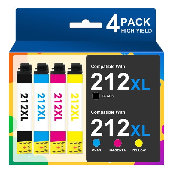 212 212XL Ink Cartridges Compatible for Epson Printer Ink T212 T212XL Workforce WF-2850 WF 2850 2830 WF-2830 WF-2810 Expression Home XP-4100 XP 4100 4105 XP-4105 (4 Pack-BKCMY)