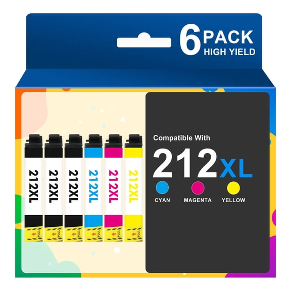 212 212XL Ink Cartridges Compatible for Epson Printer Ink T212 T212XL Workforce WF-2850 WF 2850 2830 WF-2830 WF-2810 Expression Home XP-4100 XP 4100 4105 XP-4105 (6 Pack-3BKCMY)