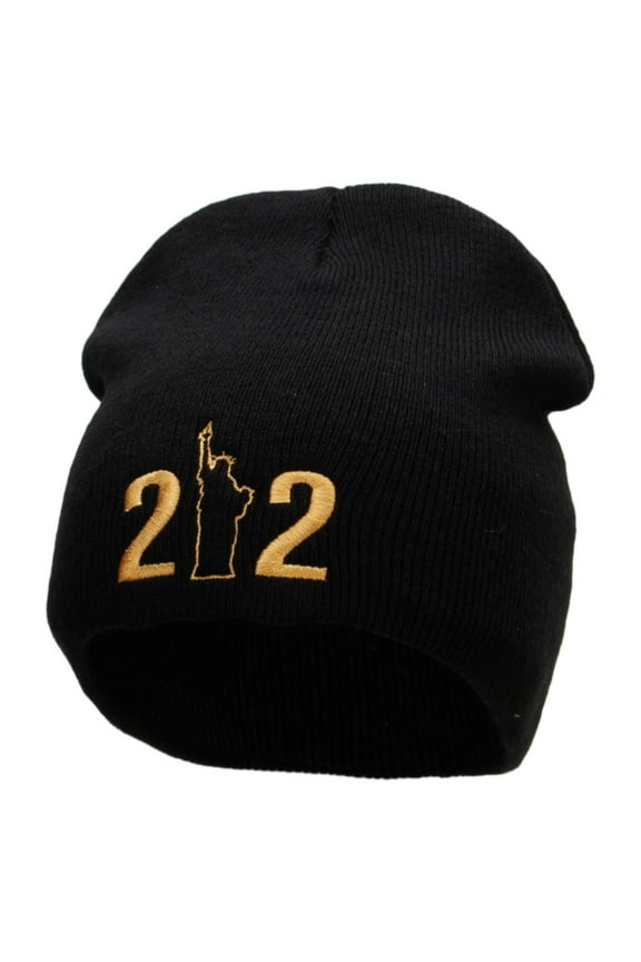 212 Embroidered 8 inch Acrylic Short Blank Beanie - Black OSFM