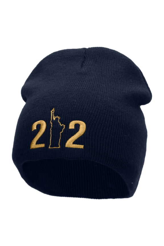 212 Embroidered 8 inch Acrylic Short Blank Beanie - Navy OSFM