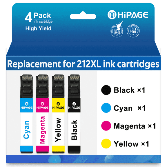 HIPAGE 212XL Ink Cartridges Compatible with Epson 212 Ink for Epson 212 Ink Cartridges for Printers XP-4100 XP-4105 WF-2830 WF-2850 (4 Pack)
