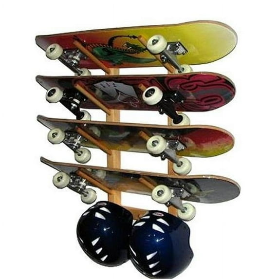 212 Main 212M009 Skateboard Display Racks 4 Space Angle, Brown, 27in H x 12in W x 9in L