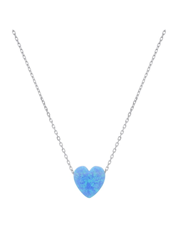 Sterling Silver Blue Opal Heart Necklace