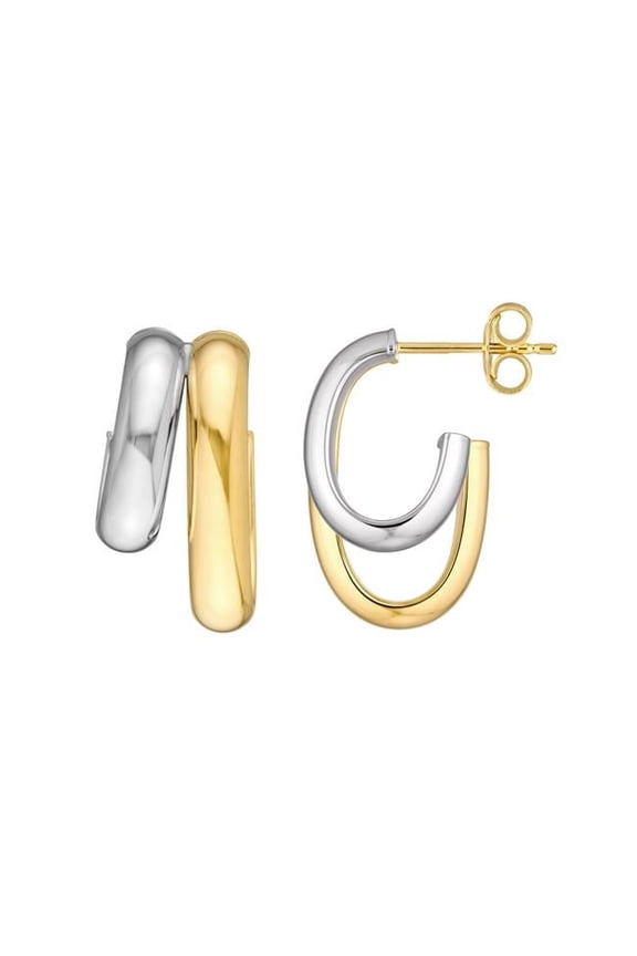 UBS014024736-14YB 14K Yellow & White Gold 2-Tone Side By Side Open Hoop Post Earrings