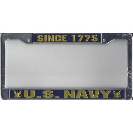 212 Main 25009EC 6 x 12 in. U.S. Navy Since 1775 Chrome License Plate Frame, Free Screw Caps