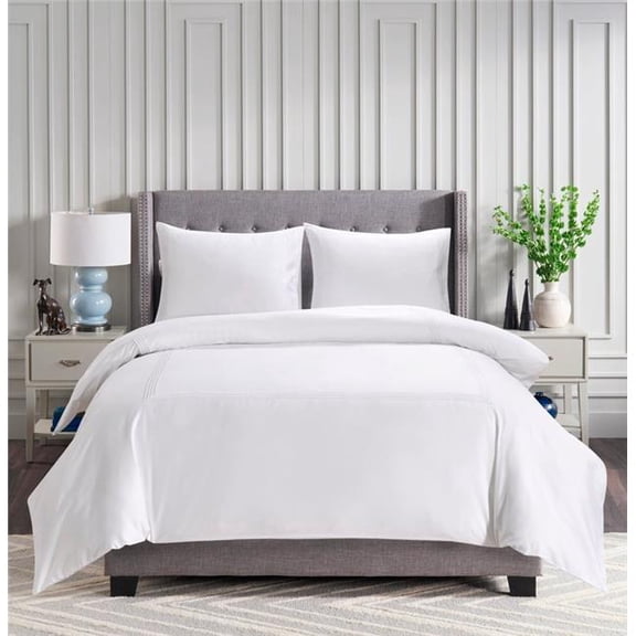 212 Main AH-HOT-prl-54 Aura Home Pearl Embroidered Hotel Duvet Set, White - Full Size