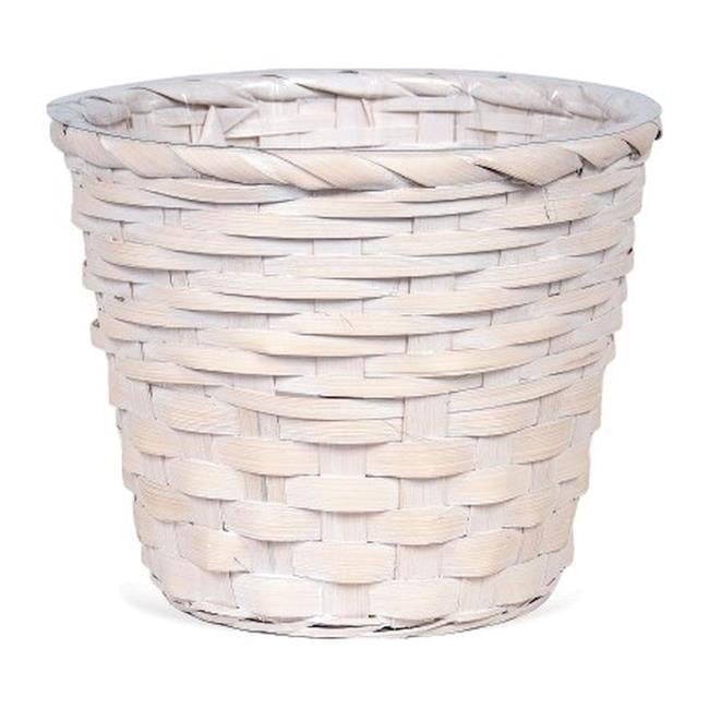 White Washed Wicker Small Round Planter