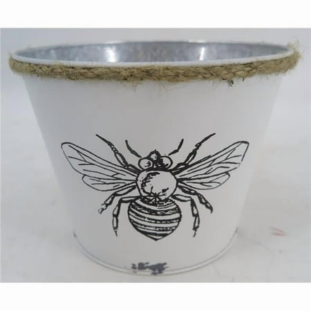 212 Main AI-GA3510-420 White with Black Bee & Rope Accent Planter