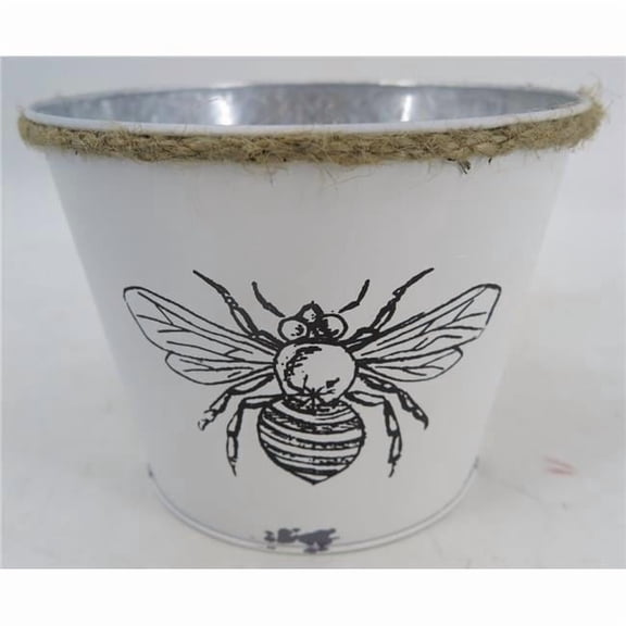 212 Main AI-GA3510-420 White with Black Bee & Rope Accent Planter