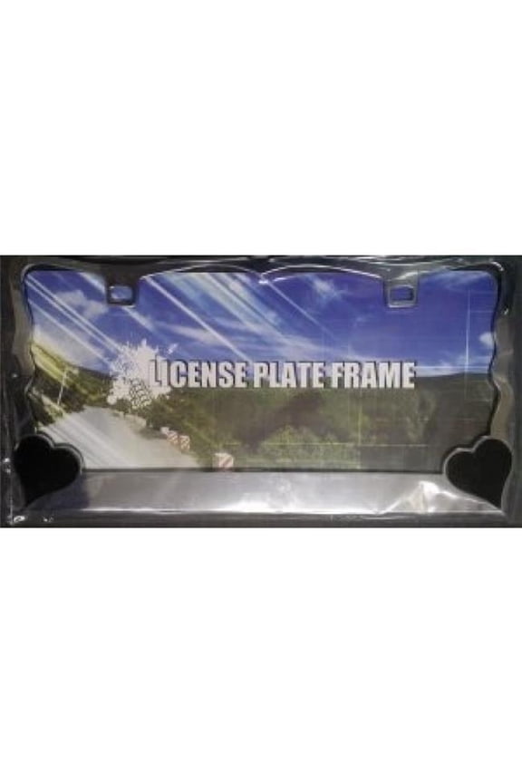 DF143CB 6 x 12 in. Chrome with Black Hearts License Plate Frame, Free Screw Caps