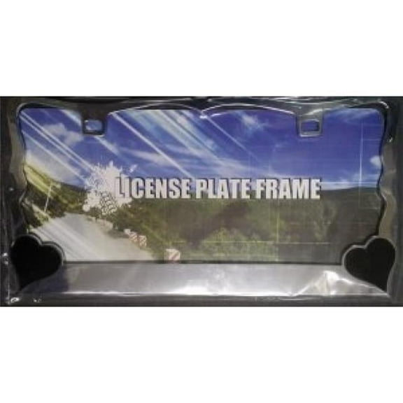 212 Main DF143CB 6 x 12 in. Chrome with Black Hearts License Plate Frame, Free Screw Caps