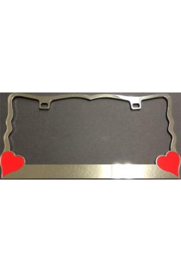 DF143CR 6 x 12 in. Chrome with Red Hearts License Plate Frame, Free Screw Caps