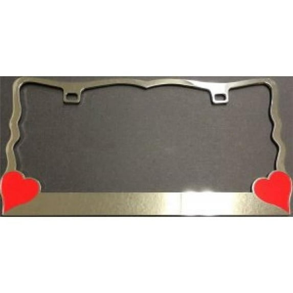 212 Main DF143CR 6 x 12 in. Chrome with Red Hearts License Plate Frame, Free Screw Caps