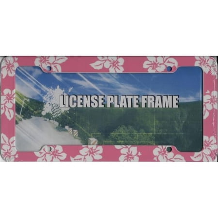 Tropical Hibiscus Flower Rose Pink Plastic License Plate Frame