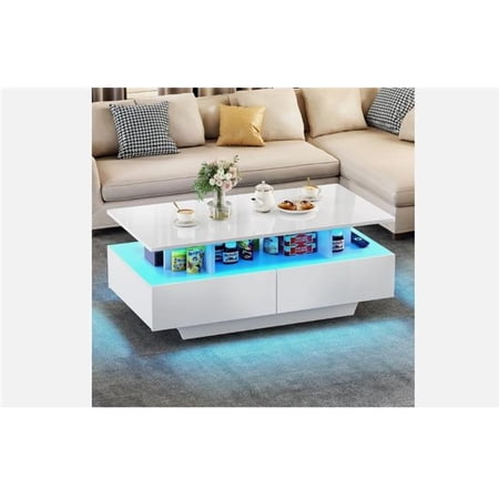 212 Main GLOSS High Gloss Coffee Table Center Cocktail Table with LED Lights & Sliding Drawers