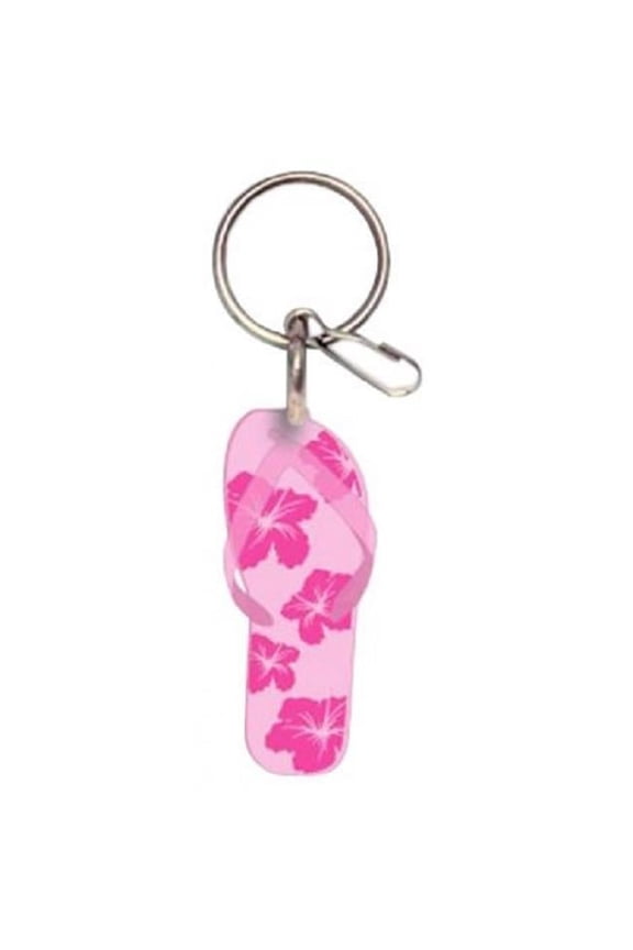 Pink Hibiscus Flip Flop Plastisol Key Chain