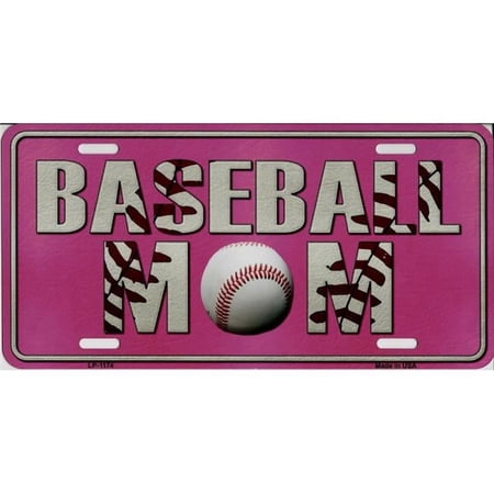 Baseball Mom Pink Metal License Plate