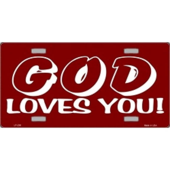 212 Main LP-238 6 x 12 in. God Loves You on Red Metal License Plate