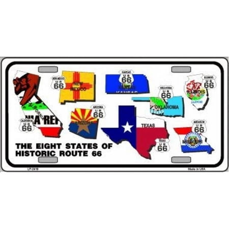 Route 66 Historic 8 Flags Metal License Plate