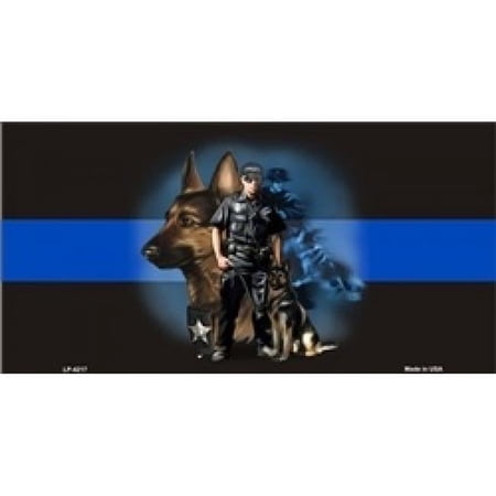 Blue Line Centered Police K-9 Dog License Plate