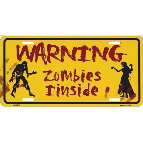 Warning Zombies Inside Metal License Plate