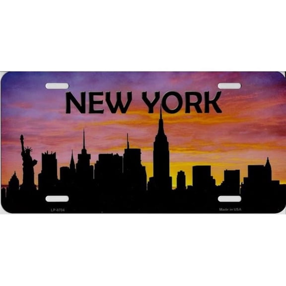 New York Skyline Silhouette Metal License Plate