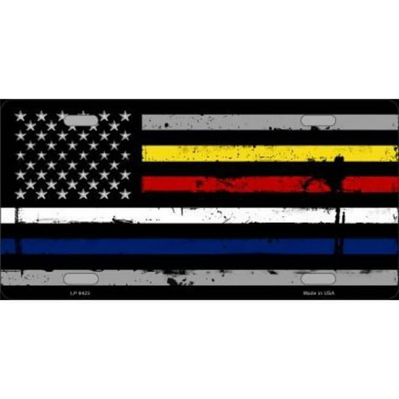 212 Main LP-9423 6 x 12 in. American Flag with Police Fire Ems Stripes Metal License Plate