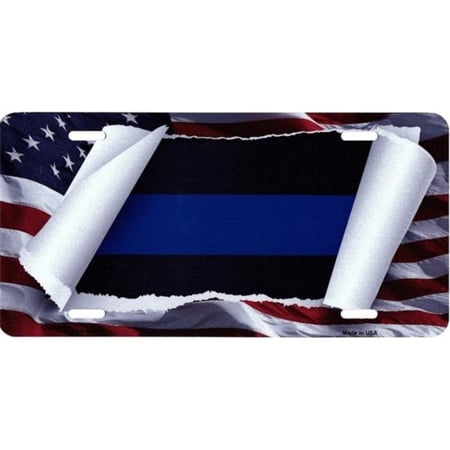 Thin Blue Line Scroll Metal License Plate