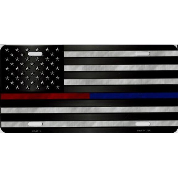 212 Main LP-9513 6 x 12 in. U.S. Flag with Police & Firefighter Line Metal License Plate