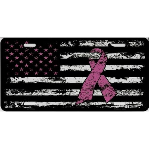 212 Main LP-9635 6 x 12 in. United States Flag with Pink Ribbon & Stars Metal License Plate