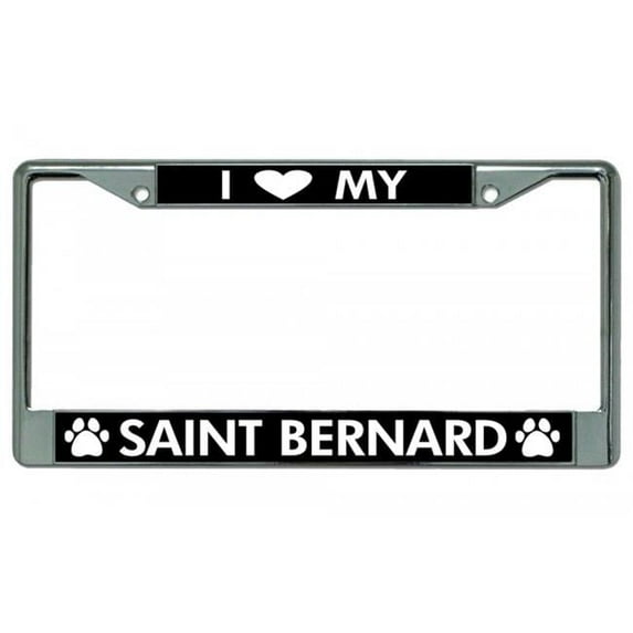 I Love My Saint Bernard Chrome License Plate Frame
