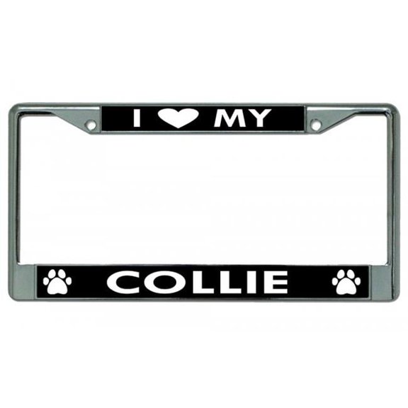 I Heart My Collie Dog Chrome License Plate Frame