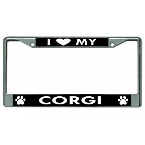 I Heart My Corgi Dog Chrome License Plate Frame