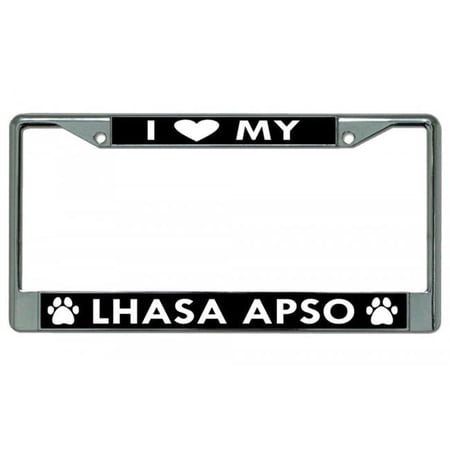 I Heart My Lhasa Apso Dog Chrome License Plate Frame