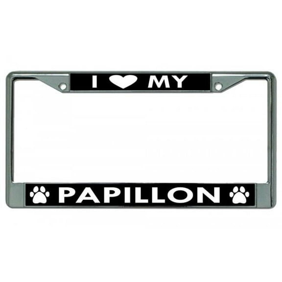 I Heart My Papillon Dog Chrome License Plate Frame