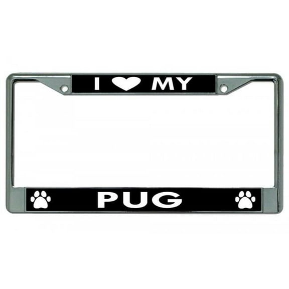 I Heart My Pug Dog Chrome License Plate Frame