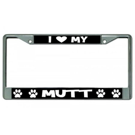 I Heart My Mutt Chrome License Plate Frame