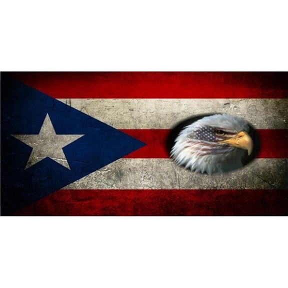 212 Main LPO3602 6 x 12 in. Puerto Rican Flag Old School with Eagle Photo License Plate