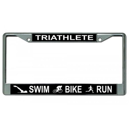 Triathlete Swim Bike Run Chrome License Plate Frame