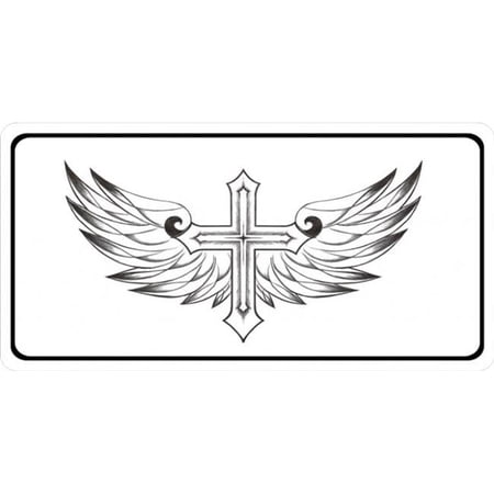 212 Main LPO3769 6 x 12 in. Cross with Wings Photo License Plate
