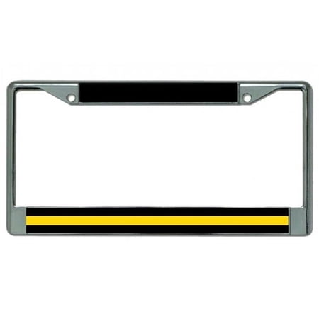 Thin Yellow Line Security Guard Chrome License Plate Frame