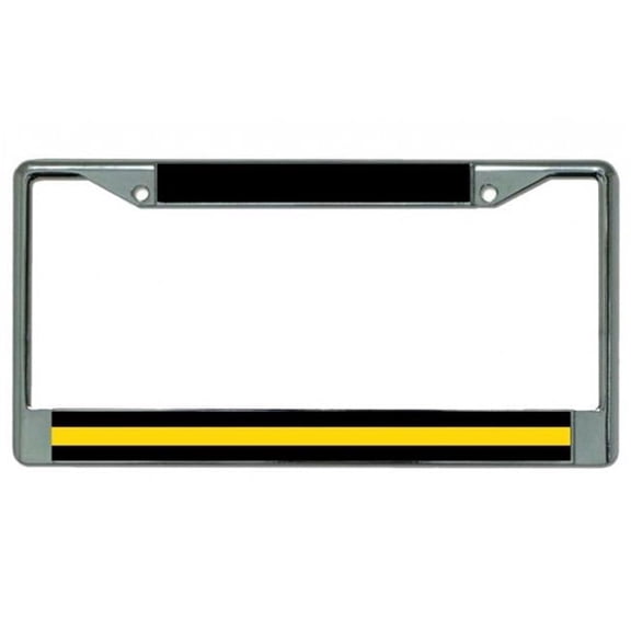 Thin Yellow Line Security Guard Chrome License Plate Frame