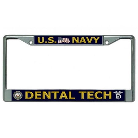 212 Main LPO3809 6 x 12 in. U.S. Navy Dental Tech Chrome License Plate Frame