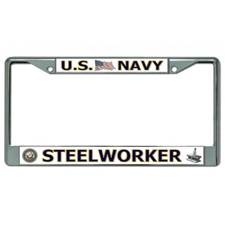 212 Main LPO3816 6 x 12 in. U.S. Navy Steelworker Chrome License Plate Frame
