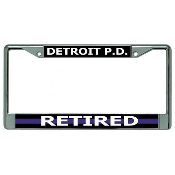 Detroit P.D. Thin Blue Line Retired Chrome License Plate Frame