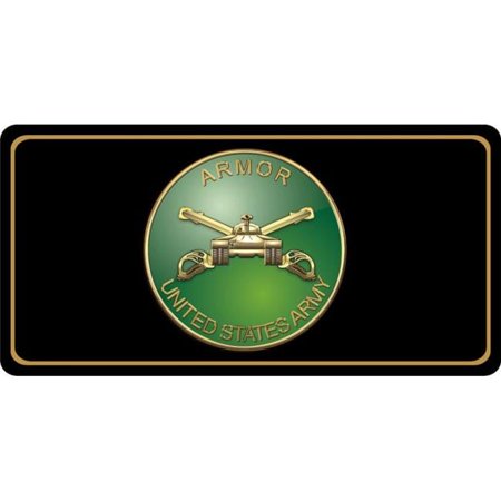 212 Main LPO4295 6 x 12 in. U.S. Army Armor Insignia Centered on Black Photo License Plate