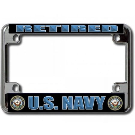 212 Main LPO4381 4 x 7 in. U.S. Navy Retired Chrome Motorcycle License Plate Frame