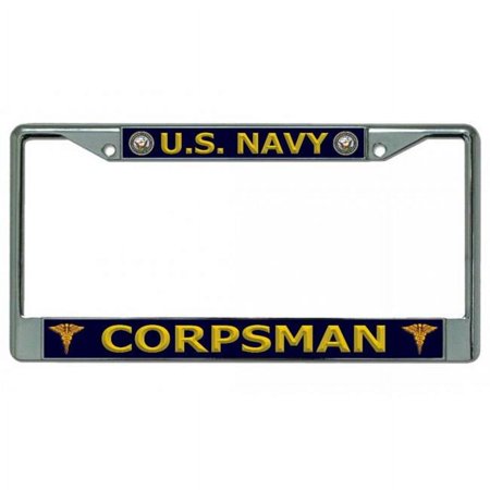 212 Main LPO4556 6 x 12 in. U.S. Navy Corpsman Chrome License Plate Frame